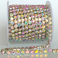 Chaîne de strass en cristal AB en gros, rouleau de pierres en verre étincelant de haute qualité avec garniture de strass à coudre pour vêtements DIY
