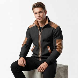 Customized Thickened Warm Hooded Color Matching Texture Plus <b>Velvet</b> Cotton Blended <b>Men's</b> Single Button Casual <b>Jacket</b> Spring - Product Image 4