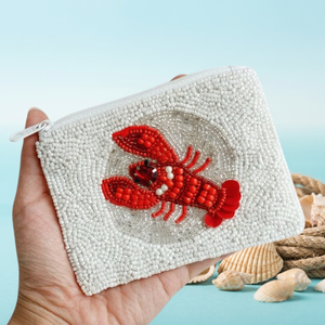 กระเป๋าใส่เหรียญรูปกุ้งมังกรประดับลูกปัดทำมือ ซิปปิด ทรงสี่เหลี่ยม สีขาว แฟชั่น ปักลายบนผ้าแคนวาส ใช้ได้ทุกวัน - Product Image 2