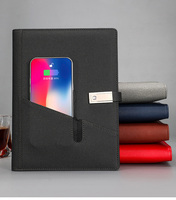 Coffret cadeau A5 carnet de notes avec batterie externe de 8000 mAh pochette de rangement dans la couverture stylo à encre gel noir cadeaux fantaisie 5W chargeur sans fil U disk