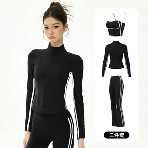 <b>Women</b> 3 Piece Yoga Set Zip Up Jacket Sports Bra High Waisted Flare <b>Leggings</b> Activewear - Product Image 1