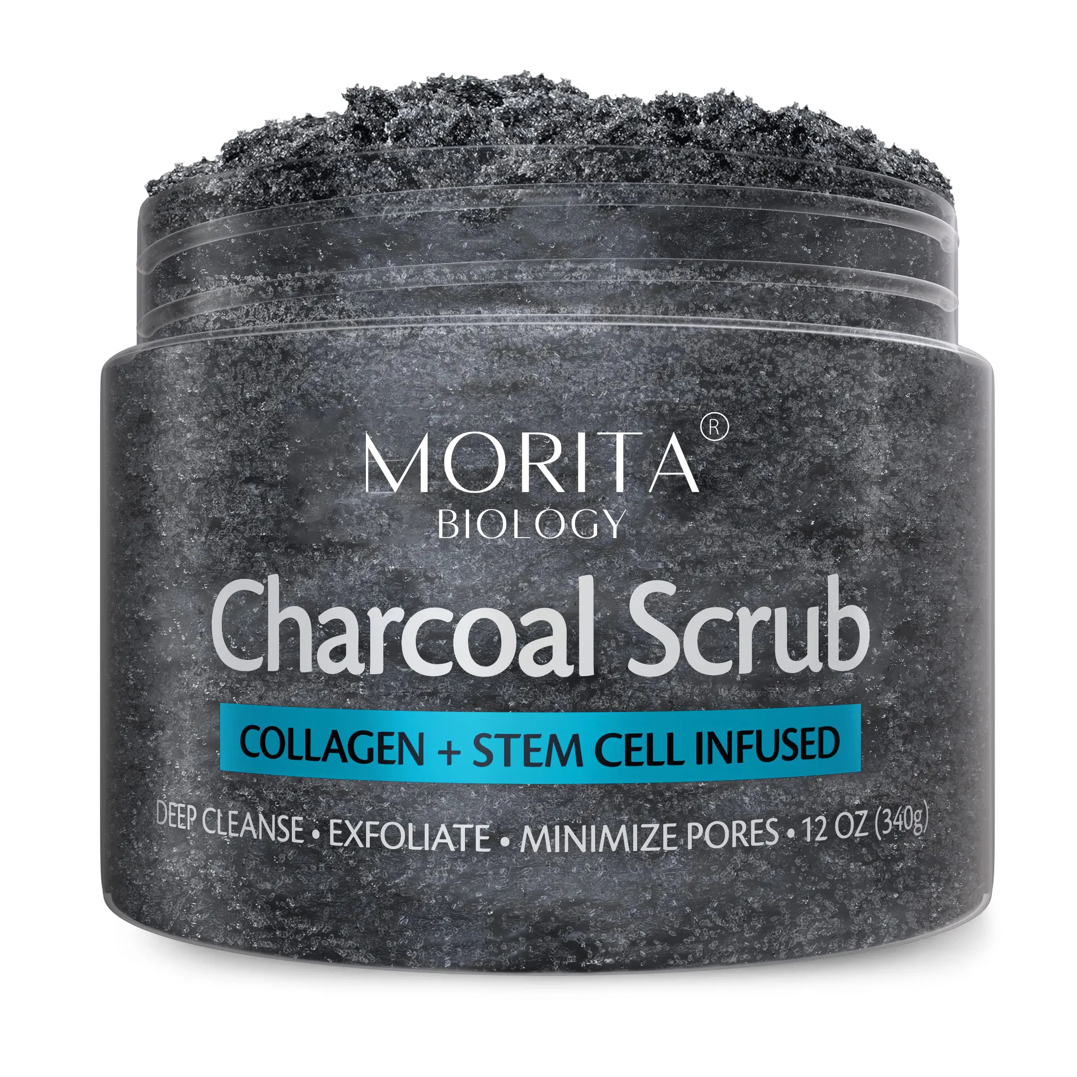 Natural Charcoal Exfoliating Body Scrub Polish w/ Collagen Stem Cell Gentle Face Exfoliator Bump Eraser Shower Scrub Men & Women
