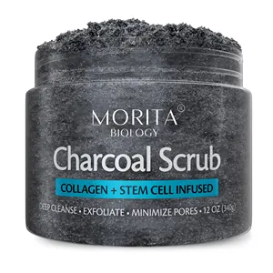 Exfoliant au charbon de bois naturel pour le corps, avec cellules de tige de collagène, exfoliant doux pour le visage, gomme pour les bosses, gommage de douche pour hommes et femmes