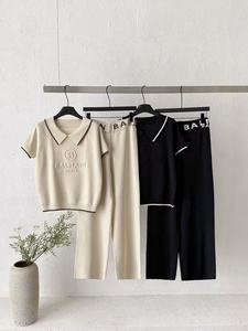 Completo da <span class=keywords><strong>donna</strong></span> elegante e casual a maniche corte in nylon/<span class=keywords><strong>cotone</strong></span> lavorato a maglia, anti-piega, nuovo design primavera 2026, per il commercio transfrontaliero - Product Image 4