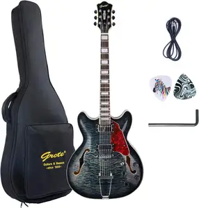 GROTE Jazz E-Gitarre Water Ripple Semi-Hollow Body Trapez Saitenhalter Gitarren tasche (schwarz) elektro akustische Gitarre