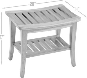 Banc de <span class=keywords><strong>douche</strong></span> en <span class=keywords><strong>bois</strong></span> de teck d'angle de salle de bains Patio intérieur jardin cour bain Spa <span class=keywords><strong>tabouret</strong></span> étanche à 2 niveaux avec étagère de rangement en dessous - Product Image 6