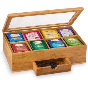 Caja de Té de Madera, Organizador de Bolsitas de Té con Tapa Acrílica Abatible, Caja de Almacenamiento de Bambú, Embalaje de Regalo, Forma Rectangular - Product Image 1