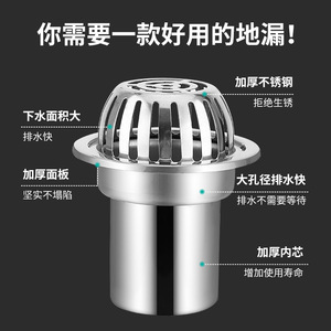 Siphon de sol rond en acier inoxydable épaissi, anti-colmatage, type insert, avec tuyau surélevé, style moderne et épuré - Product Image 1