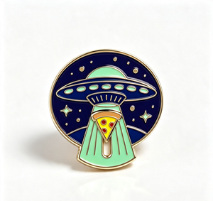 Enamel UFO Pizza Lapel <b>Pin</b> Zinc Alloy UV Printing Brooch Round Metal <b>Badge</b> Space Theme Gift - Product Image 3