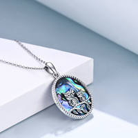 Nouveau Design 925 Sterling Silver Mignon Animal Ormeau Shell Hibou Ovale Pendentif Collier