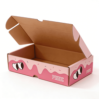 Boîte en carton ondulé personnalisée avec yeux de dessin animé, emballage en carton rose ludique à motif goutte d'eau pour solutions d'expédition de marques de snacks