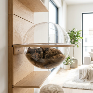Étagères murales pour chats en bois massif de qualité supérieure, système d'escalade mural modulaire pour chats à faire soi-même avec lit en forme de capsule spatiale - Product Image 6