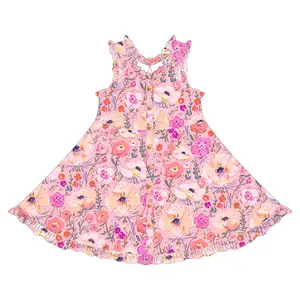 Grosir rok anak perempuan bayi Musim Panas 2024 pakaian motif bunga kasual Mode gaun desainer baju monyet gaun anak-anak elegan panjang
