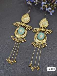 Pendientes Tradicionales de Latón Chapado en Oro Estilo Kashmiri, Diseño Elegante en Forma de Lágrima, Hechos a Mano con Circonita, para Mujer, Bodas y Fiestas - Product Image 5