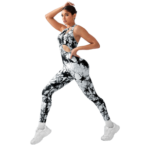 Bodysuit da donna traspirante per Yoga rimovibile scavata in bianco e nero Tie Dye con tampone per il petto per lo <span class=keywords><strong>sport</strong></span> - Product Image 1