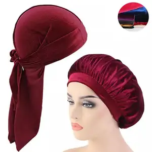 Hoge Kwaliteit 2Pc Set Mannen En Vrouwen Korea Fluwelen Durag 360 Doo Lap Met Unisex Slaap Bijpassende Durag En Muts Cap Voor Liefhebbers