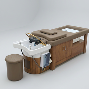 Fauteuil de lavage contemporain en bois avec lavabo en porcelaine et bain de pieds intégré, mobilier de salon pour usage commercial - Product Image 2