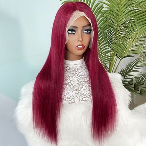 Parrucca 99J 13x4 Lace Front in Capelli Umani Remy Lisci Setosi, Colore Nero Borgogna <span class=keywords><strong>Rosso</strong></span> Vino, Pre-Piumata per Donne - Product Image 3