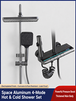 Ensemble de douche thermostatique de luxe moderne en aluminium avec affichage numérique, système de douche pluie à touches piano, finition bronze canon, pour salle de bain et extérieur