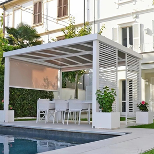 Pérgola de Aluminio con Rejillas 4x4M, Techo Ajustable Motorizado Eléctrico, Gazebo para Exteriores, Sistema de Protección Impermeable para Patio - Product Image 6