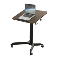 Bureau d'ordinateur portable pliable ADA élégant en métal, réglable en hauteur pneumatiquement, avec 4 roulettes verrouillables pour le bureau/la maison/la chambre
