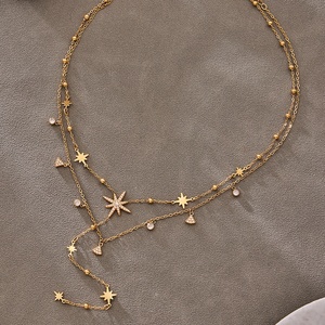 Conjunto de Collar Gargantilla Estrella de David de Zirconia Brillante de Lujo, Conjunto de Joyería en Capas de Acero Inoxidable Impermeable, Venta al por Mayor - Product Image 4