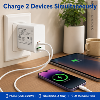 HECHOBO PD 20W USB-C+USB-A Pengisi Daya Dinding Port Ganda, Bersertifikasi ETL FCC CE UKCA CCC, Pilihan Colokan Tetap US/EU/UK/CN, Pengisian Cepat