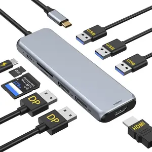 จอแสดงผลพอร์ต 8K Hdtv Triple จอแสดงผลประเภท C สถานีเชื่อมต่อ USB3.0 TF SD card reader usb c hub 9 in 1 usb ประเภท c อะแดปเตอร์ชาร์จ