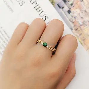 Bague de mariage de fiançailles en or véritable 14k, gros diamant vert pierres précieuses 14K or massif anneaux bijoux femmes