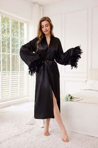 Sfy4044 2025 Summer Original Design Luxury Satin Long Sleeve Robe Elegant Sexy Bridal <b>Wedding</b> <b>Dressing</b> <b>Gown</b> Women's Front - Product Image 5