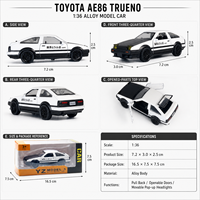 YZModel Voiture de course sportive AE86 en alliage moulé sous pression à l'échelle 1:36, à rétrofriction, portes ouvrables, pour enfants de 3 ans et plus, emballage en boîte vitrée, unisexe