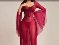 B157 Lingerie sexy, ensemble de vêtements d'intérieur confortable à col en V avec empiècements en maille, chemise de nuit transparente pour femme