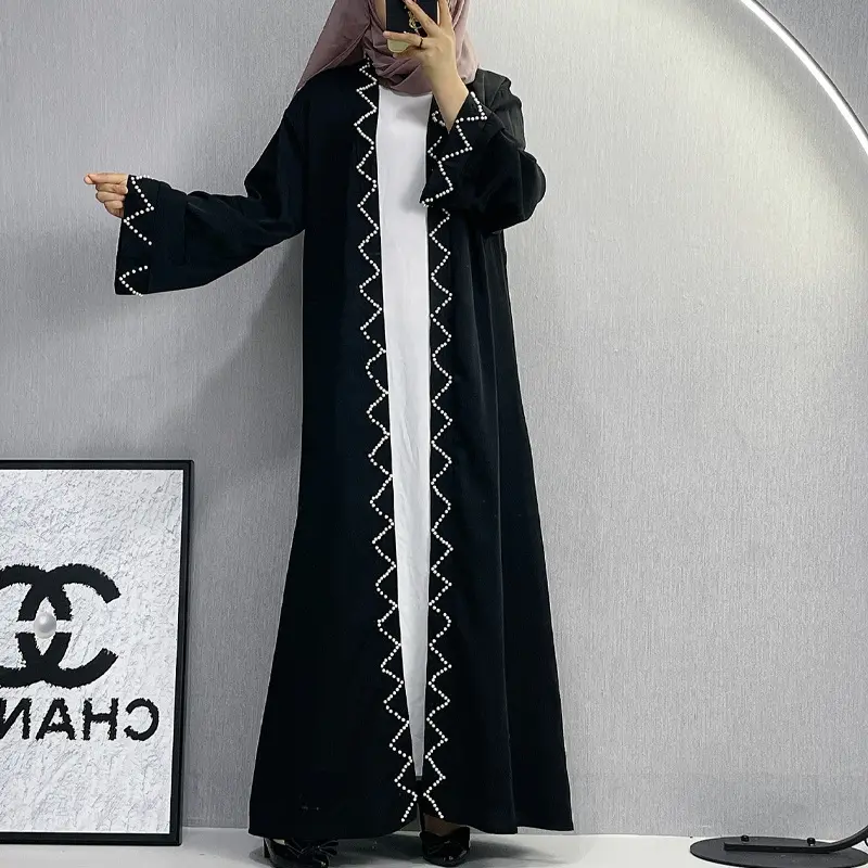 Harga grosir diskon besar gaya Kimono pakaian sederhana Georgette sifon hitam Abaya terbuka