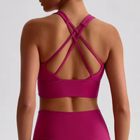 Nouveau Soutien-Gorge de Sport en Nylon Couleur Unie, Décolleté Bas Sexy, Dos Ouvert, Vêtement de Fitness Extensible et Ajusté, Soutien-Gorge de Yoga à Bretelles Croisées pour Femme