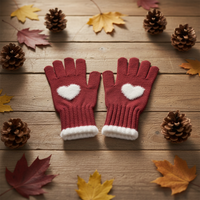 Gants d'hiver chauds en forme de cœur, mode coréenne |   Motif à 5 doigts |   Coton/Polyester/Spandex Thermique |   Sports décontractés en plein air