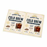 Étiquettes personnalisées pour café, dorure métallique or, autocollants BOPP imperméables recto-verso pour boissons, étiquettes écologiques pour emballage de bouteilles