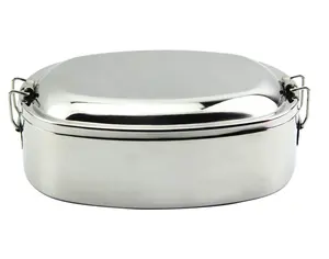 Lunchbox aus Edelstahl mit Schloss Lebensmittel behälter mit Deckel] ovale Lunchbox aus Metall