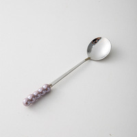 Cuillère à dessert, soupe, café et thé coréenne en acier inoxydable avec manche en céramique, idéale pour les fêtes, mariages et événements spéciaux