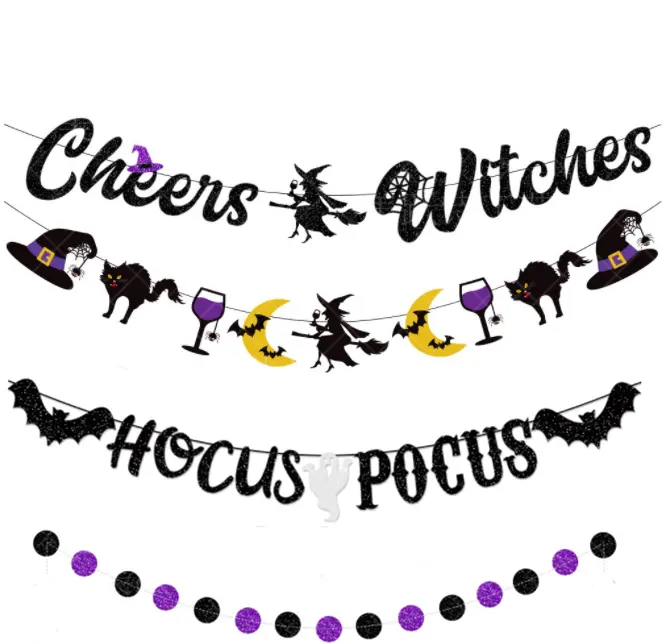 2024 Halloween Decor Cheers sorcières fantôme chauve-souris drapeaux bannières signes guirlande pour sorcière chauve-souris thème fantôme maison fête décor fournitures