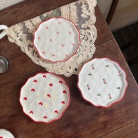 Ins Style Bloemmotief Handgeknoopte Onregelmatige Keramische Borden Ecologische Snack- en Dessertbord met Prachtige Designs