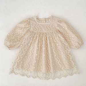 Vestido de Encaje de Malla Tejido a Crochet para Niña, Vestido de Escalada con Mangas Largas y Bordado de Princesa Coreana para <span class=keywords><strong>Hermanas</strong></span> - Product Image 6