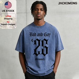 T-shirt en coton oversize délavé avec imprimé citation « <span class=keywords><strong>Bad</strong></span> and Gay » sur le thème gothique, style streetwear rétro décontracté, vente en gros depuis l'entrepôt américain - Product Image 1