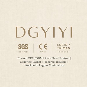 Completo da Donna Minimalista <span class=keywords><strong>in</strong></span> Misto <span class=keywords><strong>Lino</strong></span> 240GSM, Giacca Senza Colletto Monopetto e Pantaloni Affusolati, OEM XS-5XL - Product Image 5