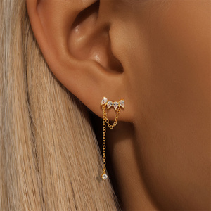 CANNER Silver <b>Earring</b> Jewelry Women 925 Sterling Silver Water Drop Zircon Tassel <b>Chain</b> <b>Stud</b> <b>Earring</b> 18K Gold Plated <b>Earrings</b> - Product Image 4