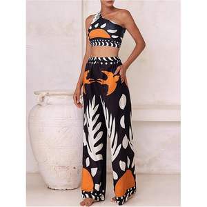 Maillot de bain 3 pièces personnalisé pour femme, ensemble bikini asymétrique à une épaule et taille haute avec pantalon de plage imprimé numérique extensible - Product Image 3