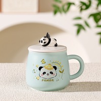Mug en céramique mignon en forme de panda avec couvercle et poignée, résistant aux hautes températures, cadeau d'anniversaire pour fille, souvenir créatif de couple de dessins animés