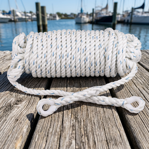 Cordage d'ancrage torsadé (14MM) en polyester blanc, corde marine à double tressage avec boucles pour l'amarrage de bateaux - Product Image 3