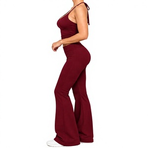 Ensemble extensible 2 pièces pour femmes, haut court à bretelles, leggings évasés, tenue décontractée, ensembles stretch skinny pour femmes - Product Image 2