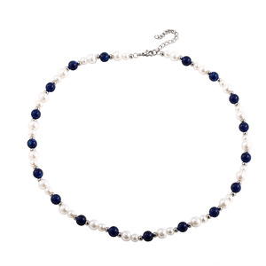 สร้อยคอไข่มุกเทียมสีฟ้าสีขาวลูกปัดมุกเทียมสไตล์จีนสมัยใหม่สำหรับผู้ชายผู้หญิงสั้นเครื่องประดับอินเทรนด์ - Product Image 5