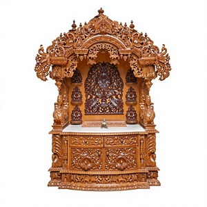 Modern Traditional Marble Look Teak Wood Temple Large Size Laser Cut Om Design Pooja Unit Premium Quality Teak Wood <b>Mandir</b> - Product Image 5